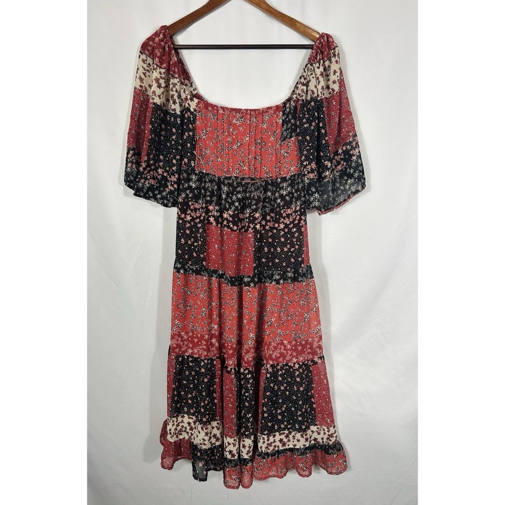 Forever 21 Women's Smocked Midi Dress Size‎ M Patchwork Boho Prairie Cottagecore - Picture 8 of 14